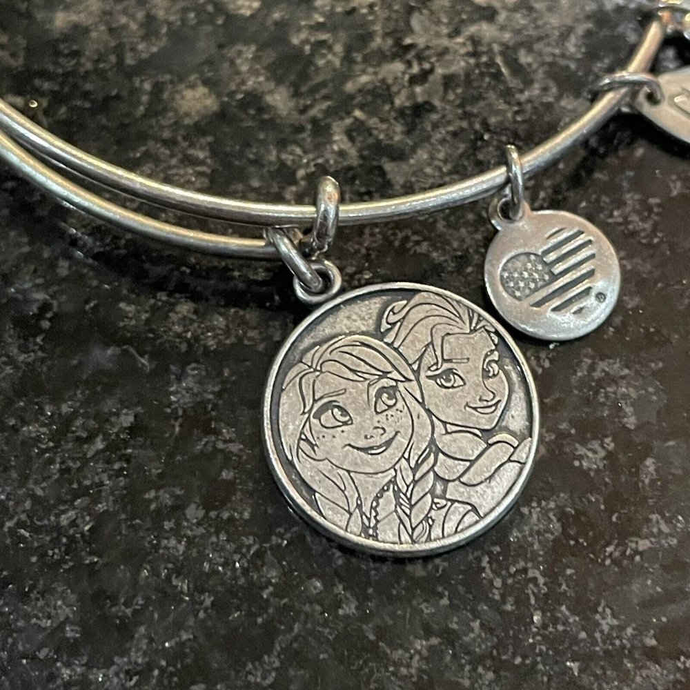 Alex and Ani Dangle Drop Frozen Disney Charm Bracelet Adjustable Silver Tone